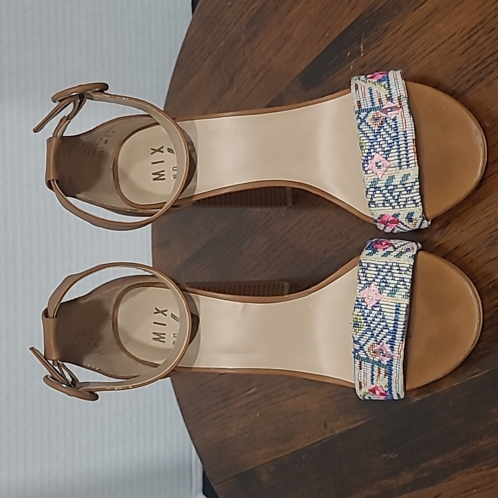 Mix No. 6 | Avery Embroidered block heel sandals woven adjustable women